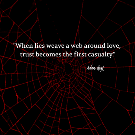 "When lies weave a web around love, trust becomes the first casualty." - Adam Hoyt