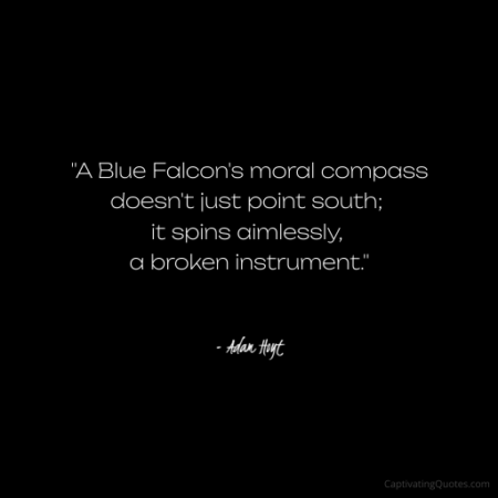 "A Blue Falcon's moral compass doesn't just point south; it spins aimlessly, a broken instrument." - Adam Hoyt