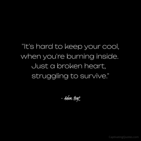"It's hard to keep your cool when you're burning inside. Just a broken heart struggling to survive." - Adam Hoyt