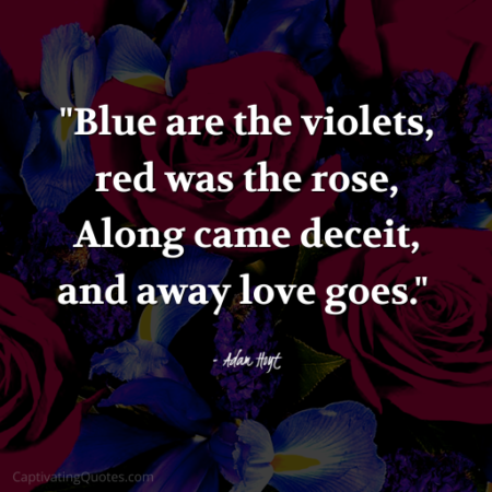 "Blue are the violets, red was the rose, Along came deceit, and away love goes." - Adam Hoyt