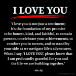 "I love you is not just a sentiment; it's the foundation of my promise to be honest, kind and faithful, to remain present, to celebrate your achievements, to comfort you in sorrow, and to stand by your side as we navigate life's adventures. When I say, 'I LOVE YOU', please know that I am profoundly grateful for you and the life we are building together." - Adam Hoyt
